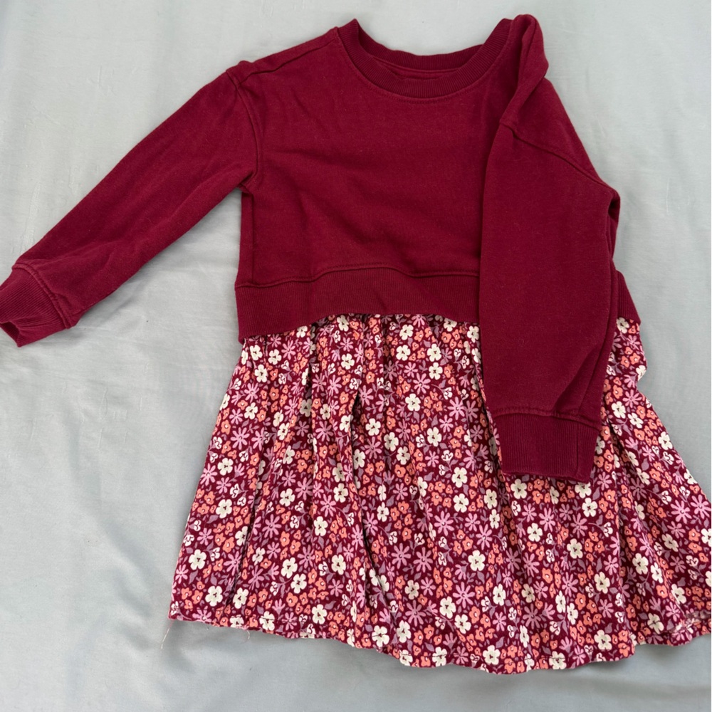 Cat &Jack: Floral Burgundy Sweatshirt Dress
